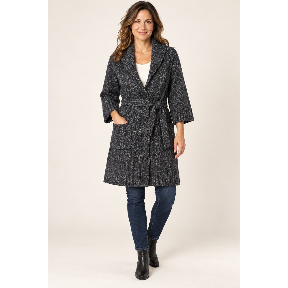 Juicy Couture Cardigan Shawl Womens M Gray Knit Belted Wool Cashmere